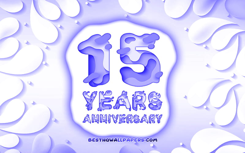 15th anniversary 3D petals frame, anniversary concepts, blue background, 3D letters, 15th anniversary sign, artwork, 15 Years Anniversary, HD wallpaper