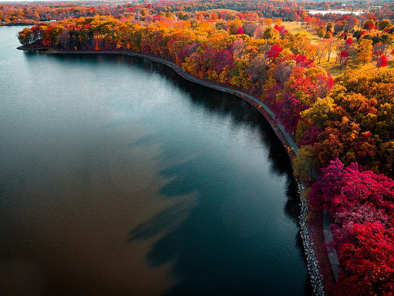 Autumn Lake Boundary Path, autumn, lake, nature, HD wallpaper