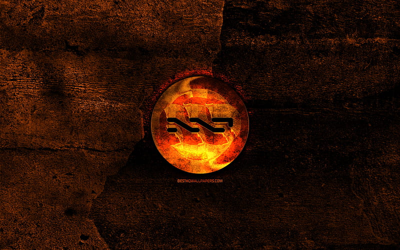 Nxt fiery logo, orange stone background, creative, Nxt logo, cryptocurrency, Nxt, HD wallpaper