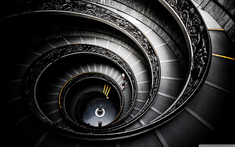spiral stairs vatican museums, spiral, high, vatican, long, black, glazed, stairs, HD wallpaper