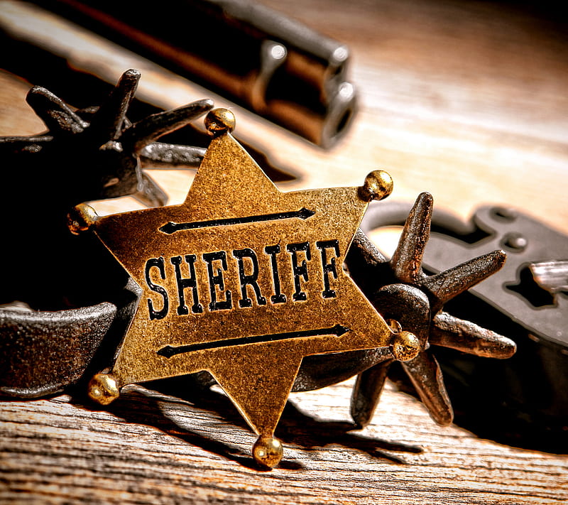 Sheriff, american, badge, gold, golden, pistol, west, wild, HD wallpaper