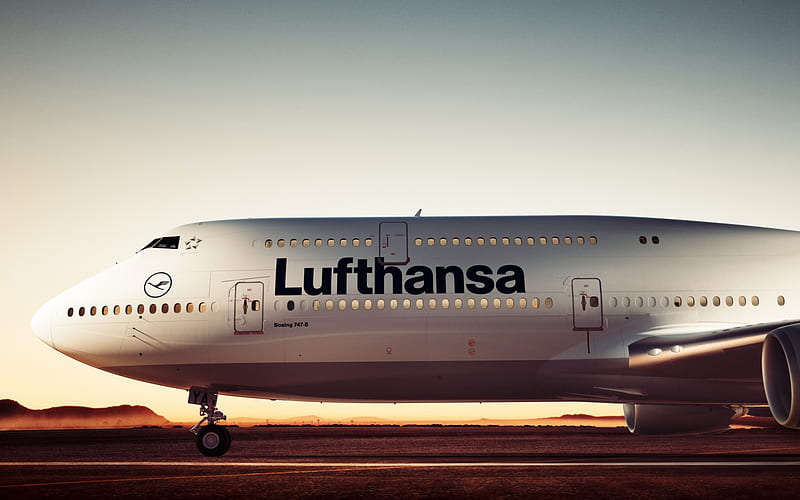 Boeing 747, passenger plane, runway, airfield, Lufthansa, Boeing, HD wallpaper