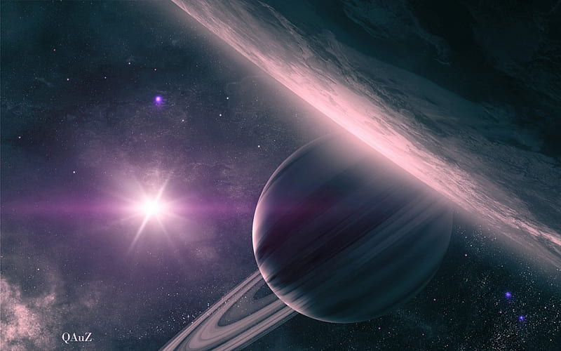 Saturn, stars, space, sky, purple, planet, qauz, pink, light, HD ...