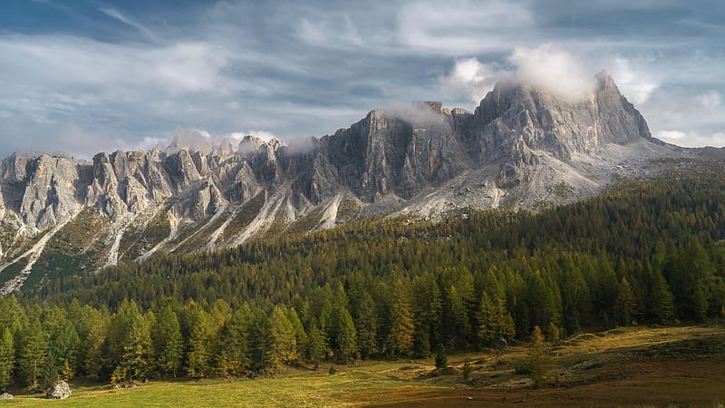 Dolomites, random snapshot from the side of the road, alps, clouds, landscape, trees, italy, sky, forest, HD wallpaper