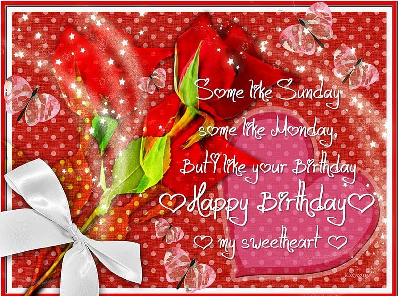 Happy Birtay Wishes , red, dots, rose, Birtay wishes, butterflies, bow, Birtay card, corazones, red rose, happy Birtay, HD wallpaper