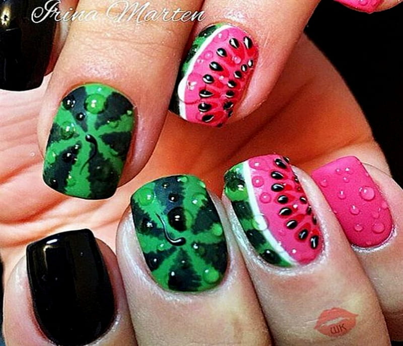 Nail Art. Watermelon Style Bright Summer Art Manicure Stock Photo, Picture  and Royalty Free Image. Image 42724235.