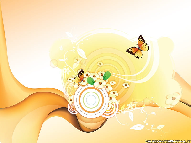 Yellow stile, flower, butterfly, abstract, vector, HD wallpaper