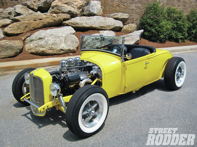 1929-Ford-Roadster, Classic, Yellow, Whitewalls, Hotrod, HD wallpaper