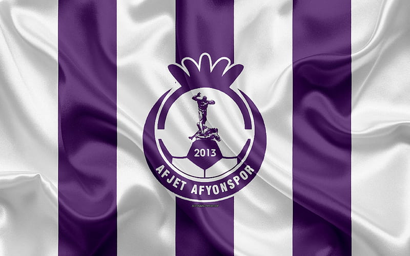Afjet Afyonspor logo, silk texture, Turkish football club, white purple flag, emblem, 1 Lig, TFF First League, Afyon-Karahisar, Turkey, football, HD wallpaper