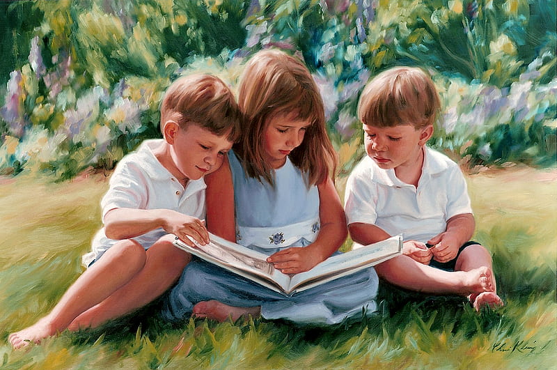 Story Time, book, children, three, reading, HD wallpaper