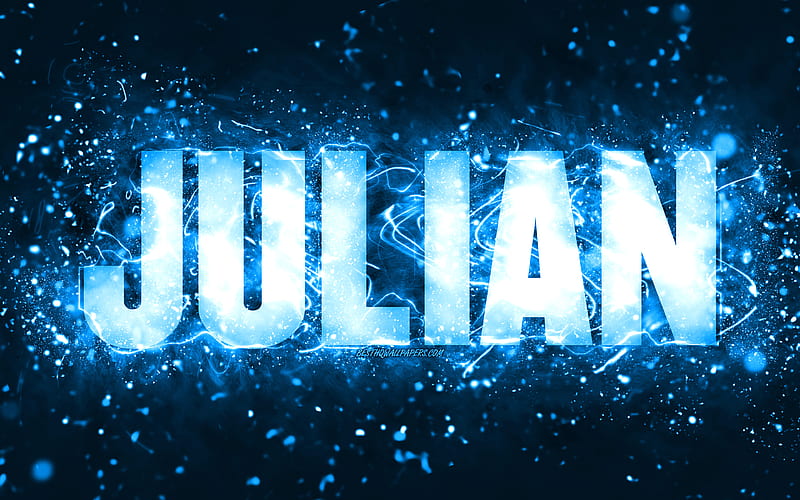 Happy Birtay Julian blue neon lights, Julian name, creative, Julian ...