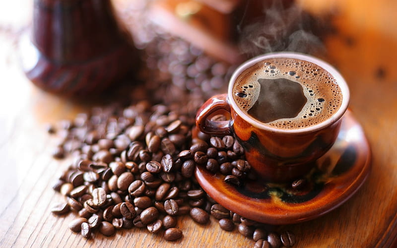 *** Fresh coffee ***, cup, coffee, food, beans, HD wallpaper