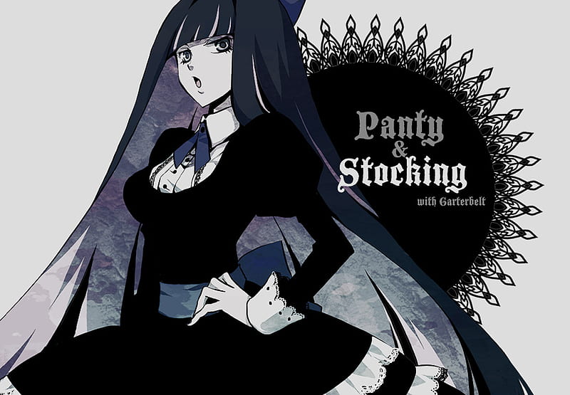 Panty & Stocking , stocking, garterbelt, ribbon, black and white, panty, bow, long hair, HD wallpaper