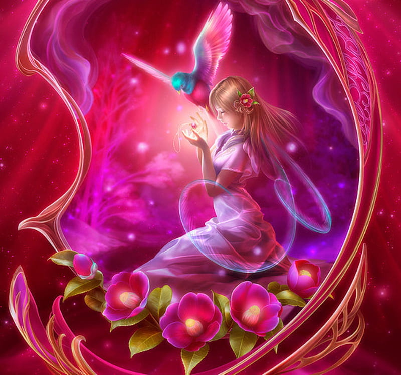 A beautiful Fairy, cute, art, lovely, bird, flower, bonito, fairy, HD  wallpaper | Peakpx