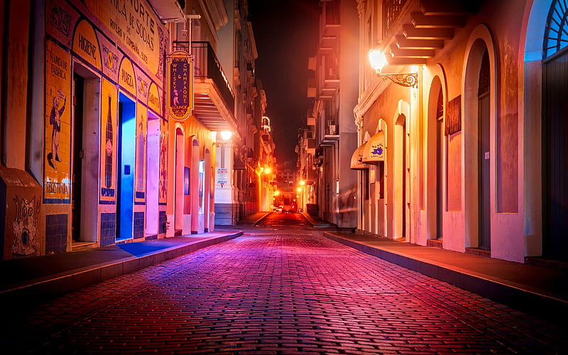 San Juan, Puerto Rico, capital, night, streets, lights, city lights, HD wallpaper