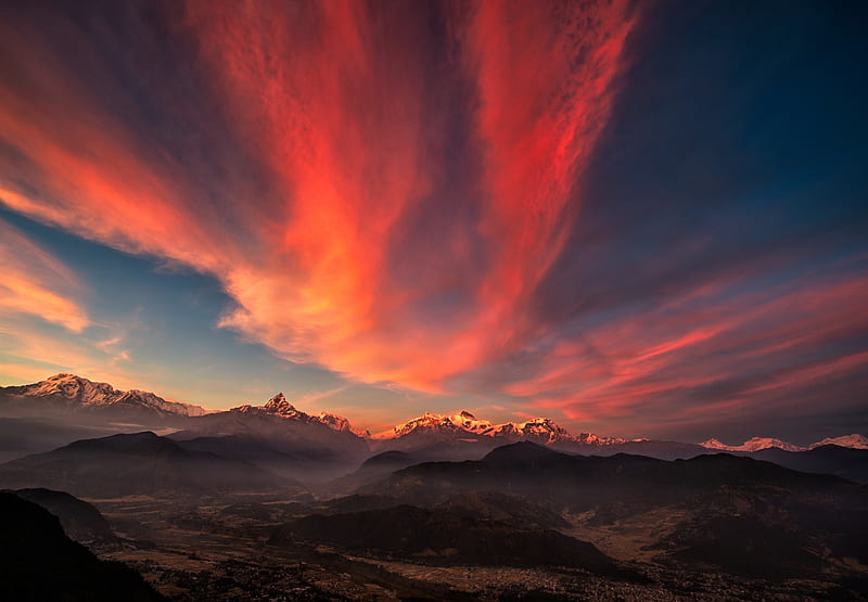 Sunset Of Tibet Mountains, sunset, mountains, nature, sky, HD wallpaper