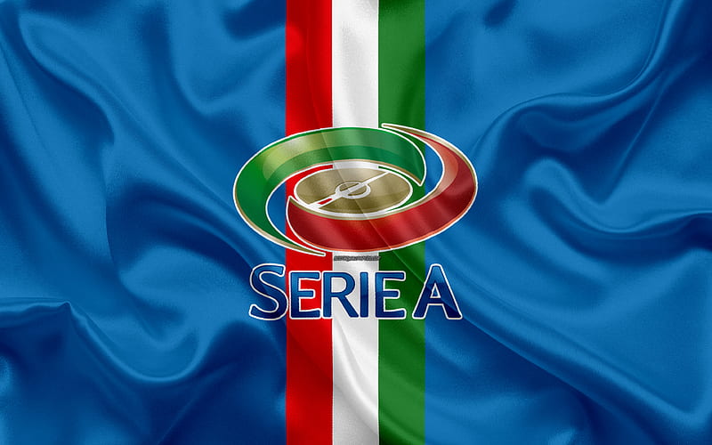 Serie A logo, silk texture, Italy, football, blue silk flag, emblem