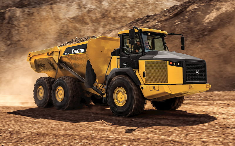 John Deere 410E, E-series, mining dump truck, 2018 truck, quarry, 410E, mining equipment, tipper, John Deere, HD wallpaper
