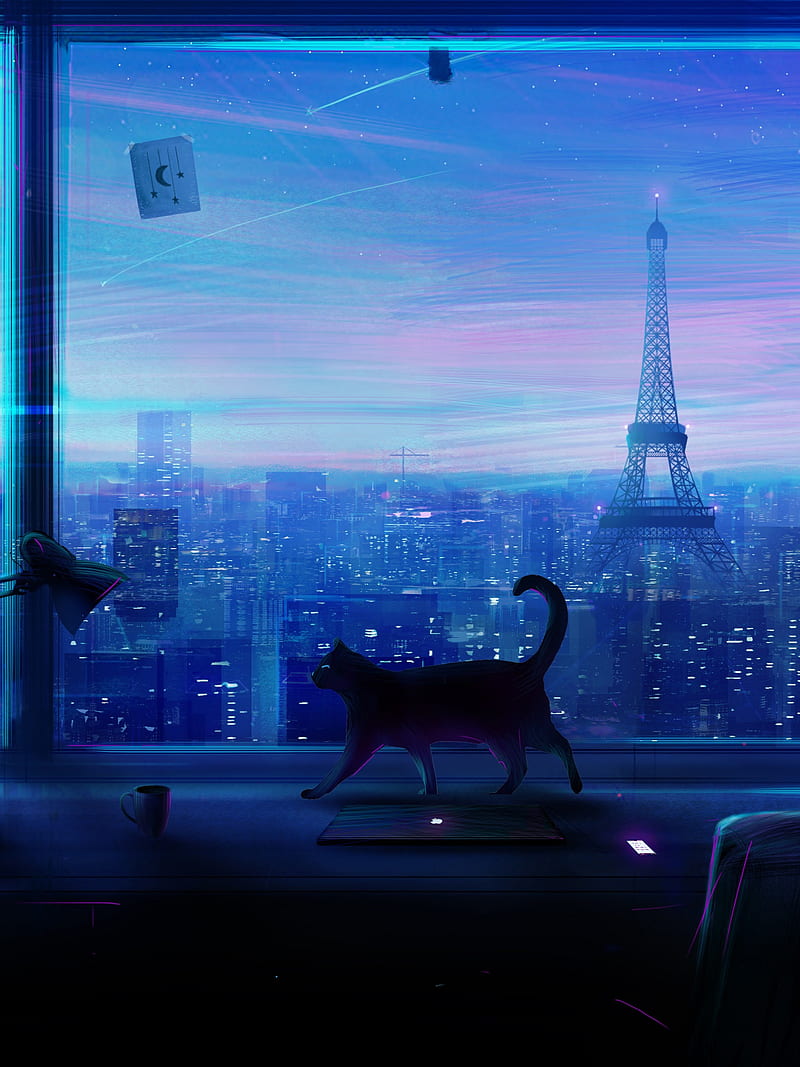 Cat City Night Scenery Anime, Aesthetic Anime Cat, HD phone wallpaper |  Peakpx