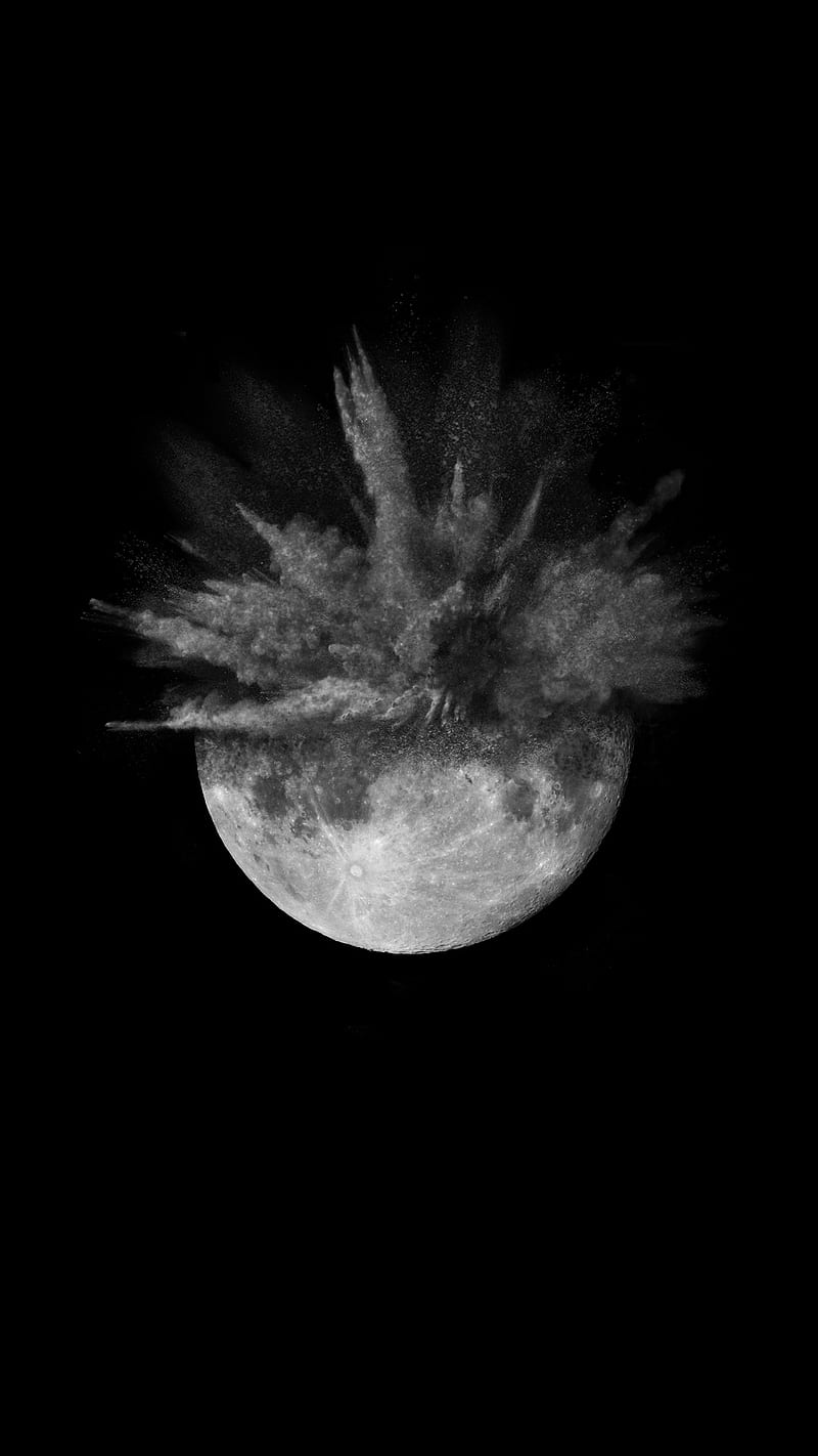 Moon Explosion, 2017, black, white, HD phone wallpaper