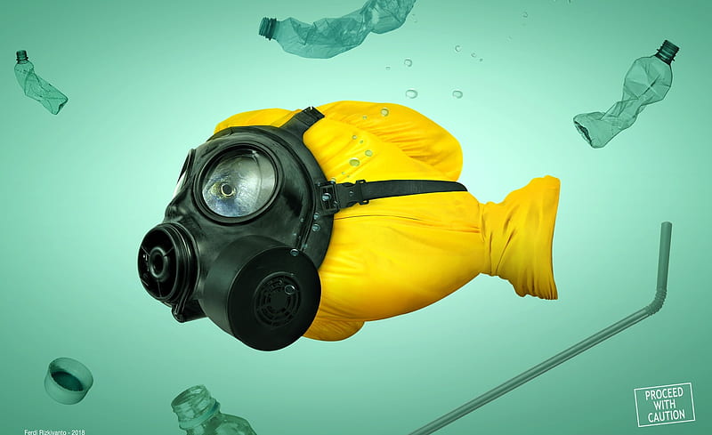Plastic Pollution is Affecting the Ocean... Ultra, Awareness, Fish, Underwater, desenho, Life, Pollution, Warning, Recycle, wildlife, Oceans, Plastic, manipulation, gasmask, garbage, protectivesuit, WhatHaveWeDoneToTheWorld, marinepollution, recycling, HD wallpaper