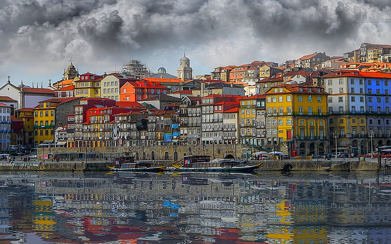 river duero, port, portugal, colorful houses, pleasure boats, HD wallpaper