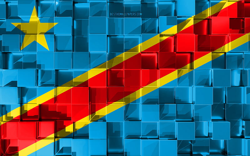 Flag of Democratic Republic of Congo, 3d flag, 3d cubes texture, Flags of African countries, 3d art, Democratic Republic of Congo, Africa, 3d texture, HD wallpaper