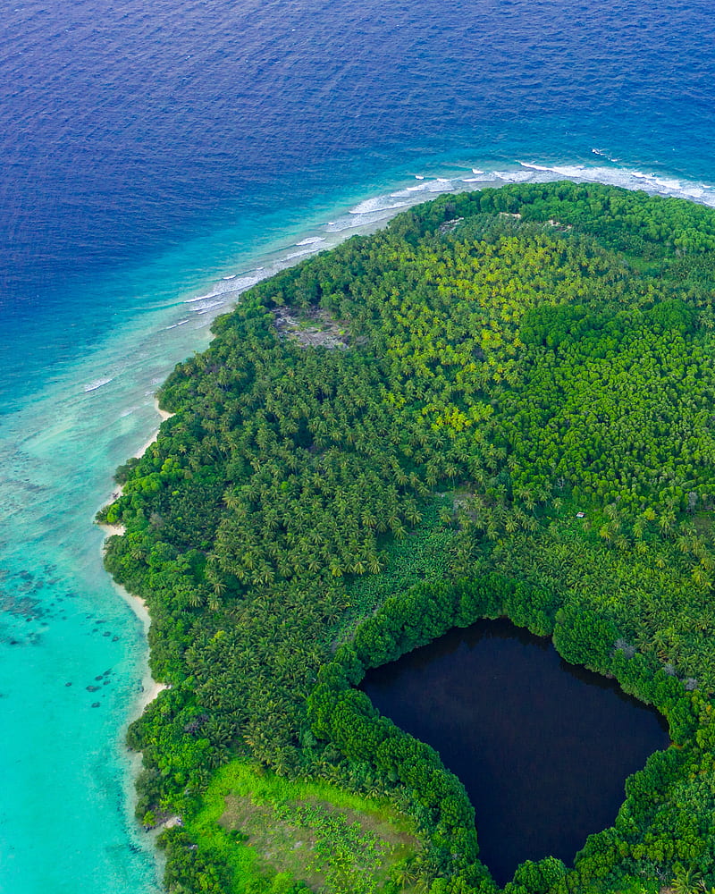 island, lagoon, aerial view, ocean, tropics, HD phone wallpaper