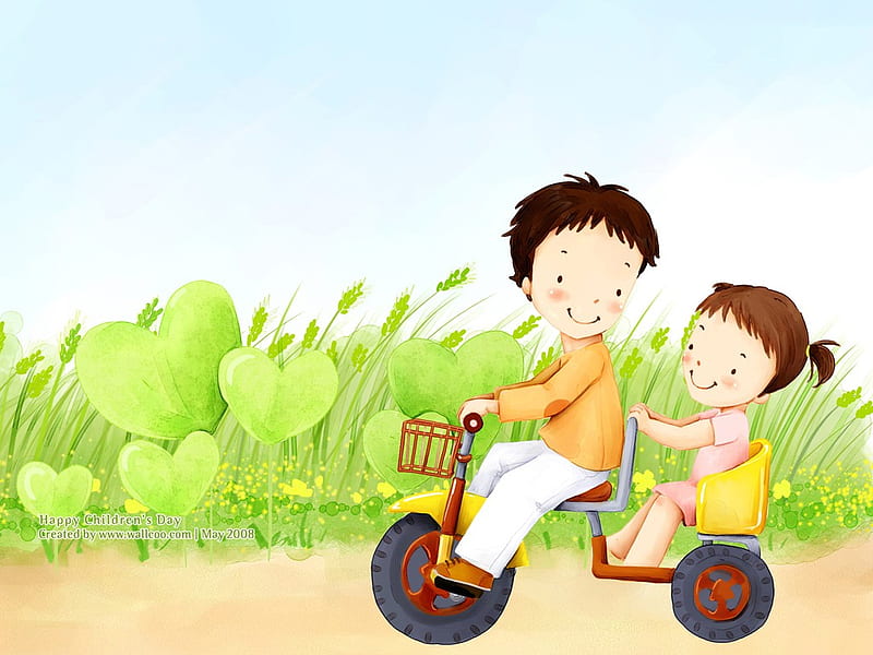 Boy and little sister on bike, brother, grass, drawing, children, bike, HD  wallpaper | Peakpx