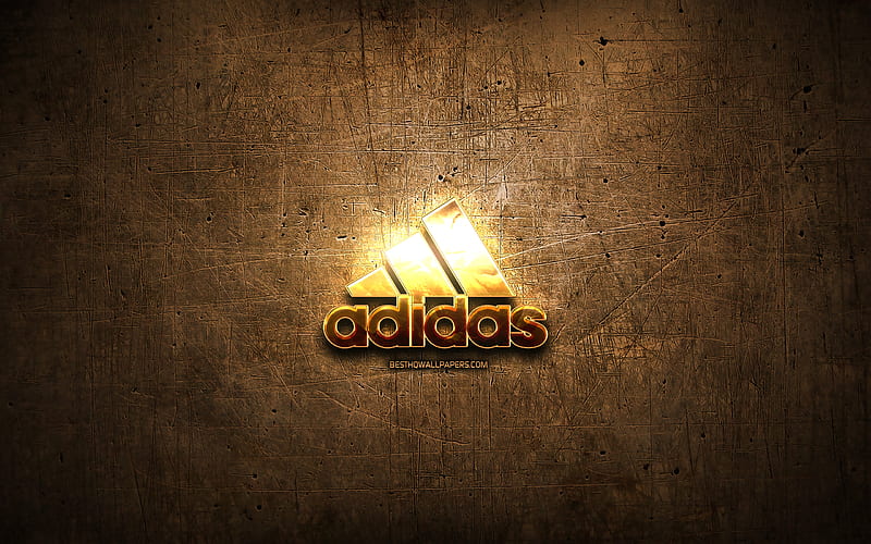 Adidas golden logo, artwork, brown metal background, creative, Adidas logo, brands, Adidas, HD wallpaper