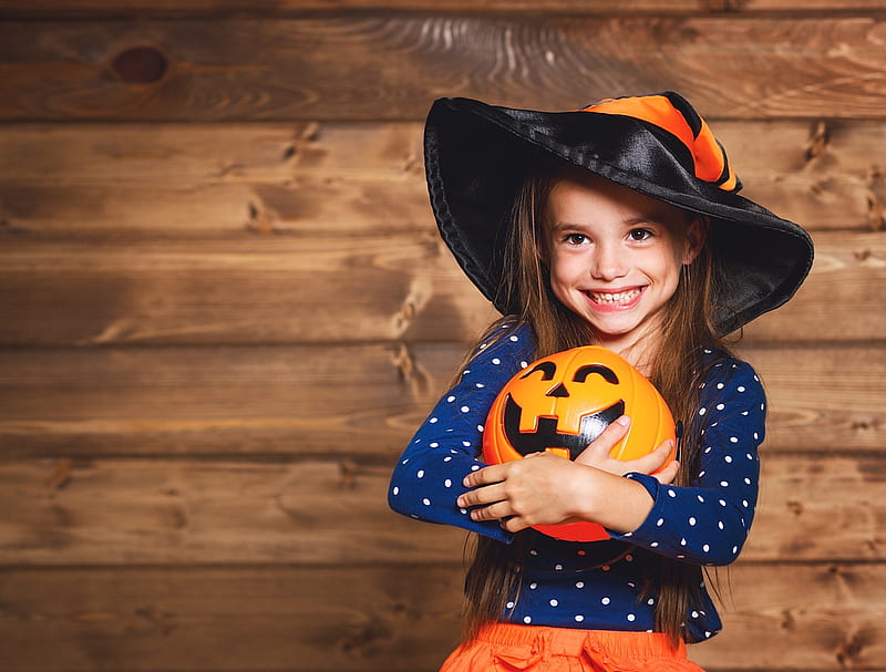 Happy Halloween!, witch, halloween, pumpkin, copil, child, girk, hat ...