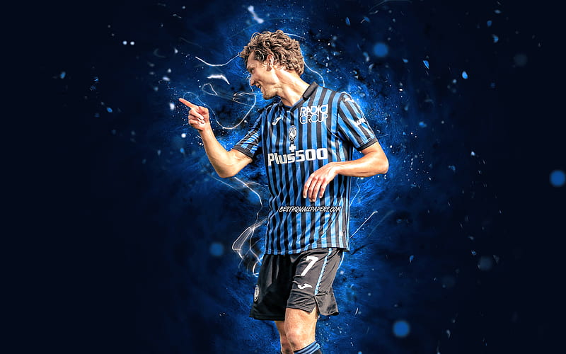 Sam Lammers, Atalanta FC, dutch footballers, soccer, Serie A, football, blue neon lights, Atalanta BC, Sam Lammers Atalanta, Sam Lammers, HD wallpaper