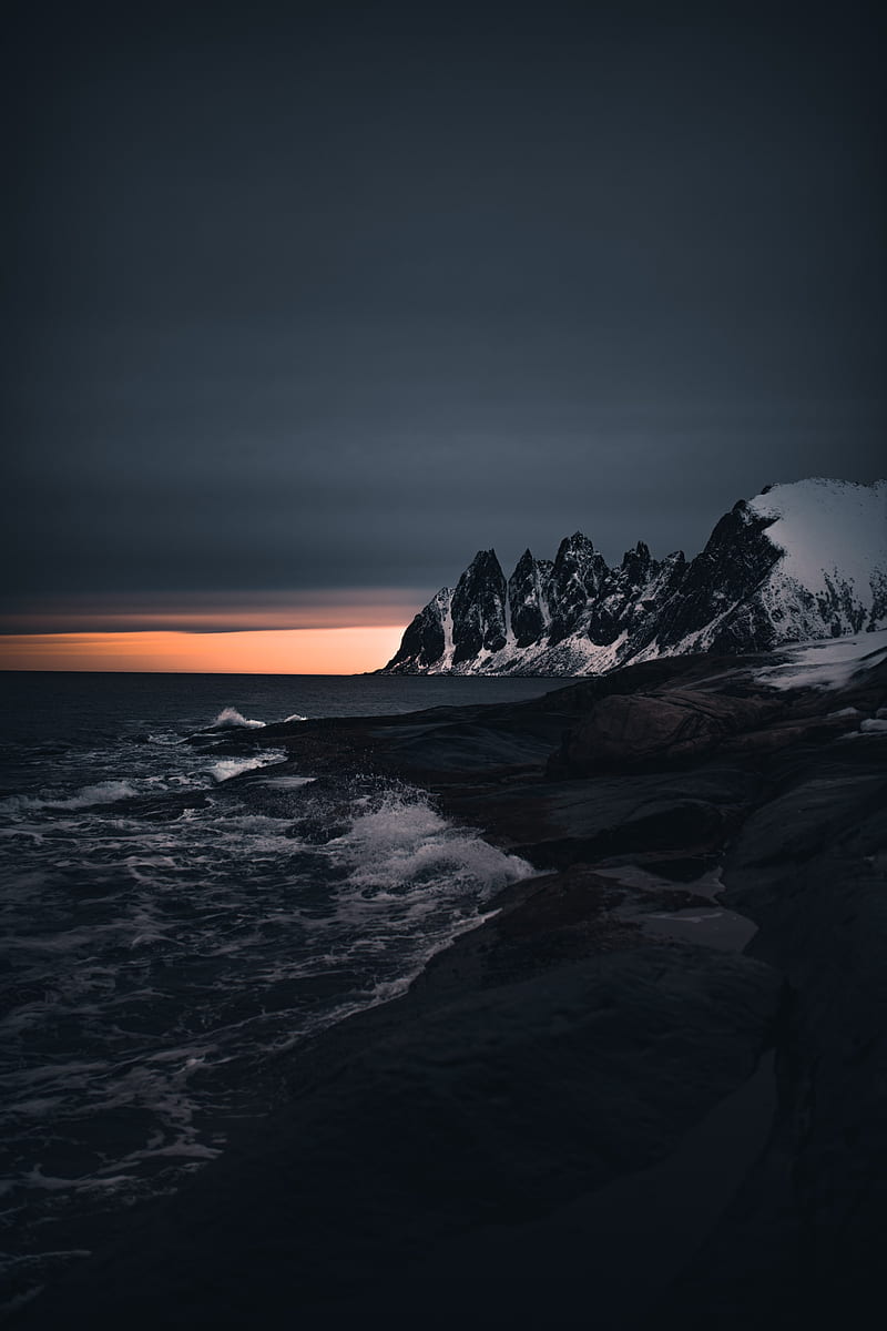 mountains, rocks, coast, waves, stones, HD phone wallpaper