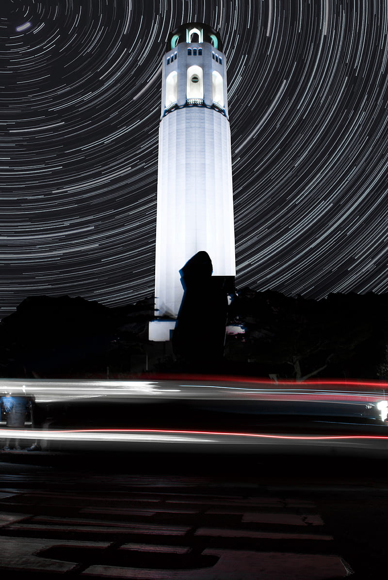 tower, building, night, long exposure, blur, HD phone wallpaper