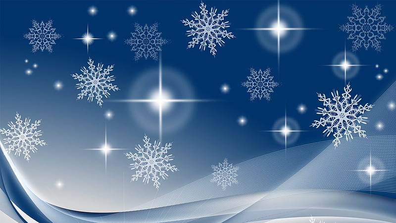 Snowflakes, stars, feliz navidad, christmas, new years, wind, breeze, shine, abstract, winter, snow, bright, blowing, blue, HD wallpaper