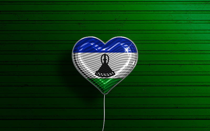 I Love Lesotho realistic balloons, green wooden background, African countries, Lesotho flag heart, favorite countries, flag of Lesotho, balloon with flag, Lesotho flag, Lesotho, Love Lesotho, HD wallpaper