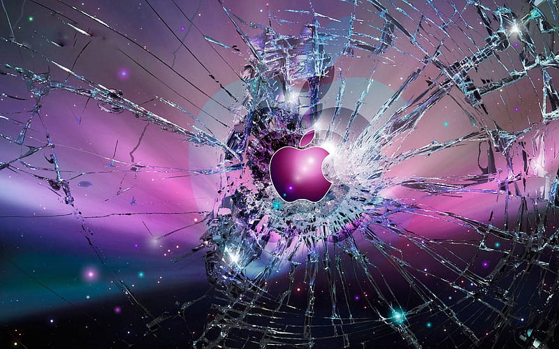 logo, broken screen, apple, HD wallpaper