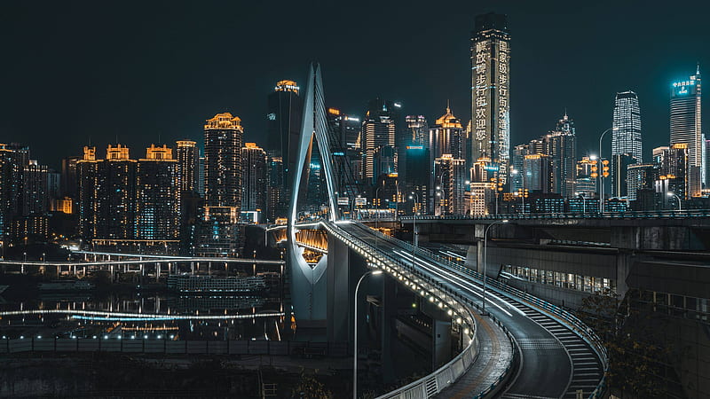 Cities, Chongqing, Bridge, Building, China, City, Night, Skyscraper, HD wallpaper