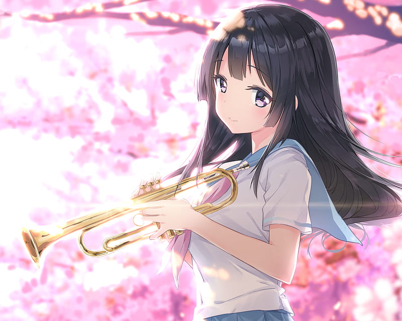 Anime girl playing the trumpet in the sunset by Nengoro(ネんごろぅ)
