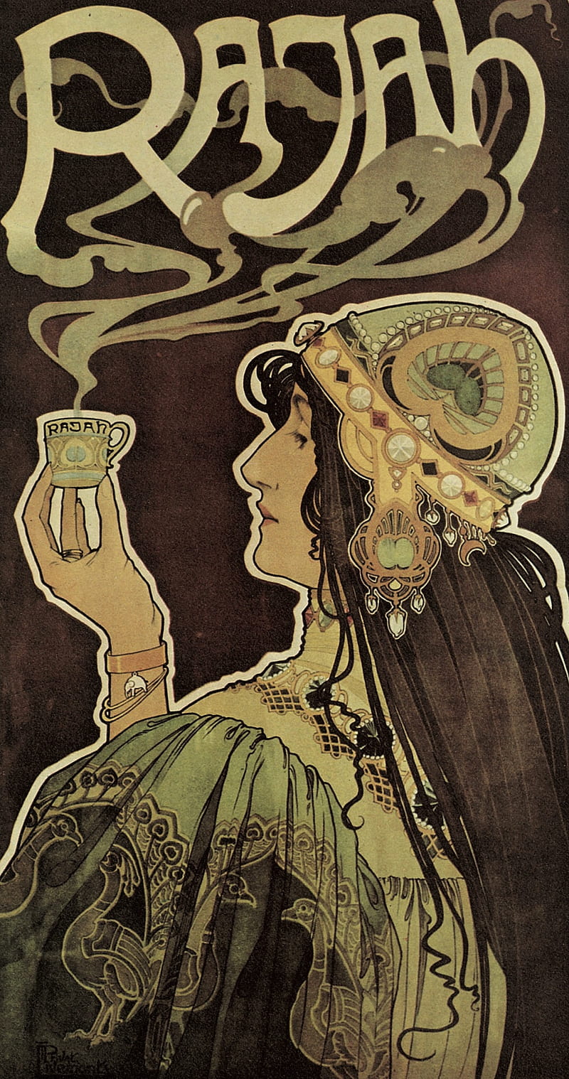 Rajah, art, art nouveau, fine art, old-fashioned, poster, tea, victorian, woman, women, HD phone wallpaper