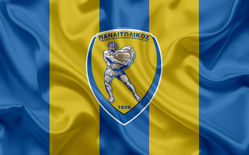 Panetolikos FC Greek football club, emblem, Panetolikos logo, Super League, championship, football, Agrinion, Greece, silk texture, flag, HD wallpaper