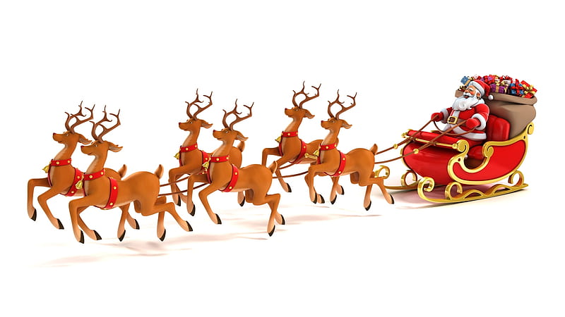 Santa and Reindeer, sleigh, Christmas, Feliz Navidad, Saint Nick, Santa Claus, holiidays, sled, reindeer, Firefox Persona theme, HD wallpaper