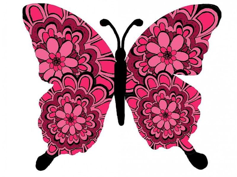 Patchwork Butterfly, art, pink floral patchwork butterfly, HD wallpaper