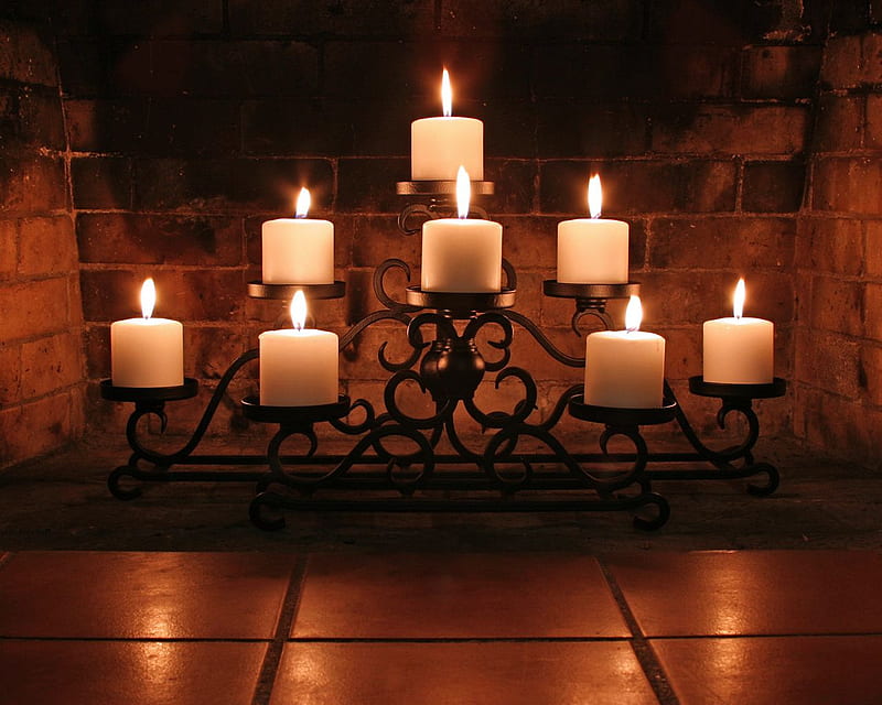 Candles, flames, romance, wrought iron holder, light, HD wallpaper
