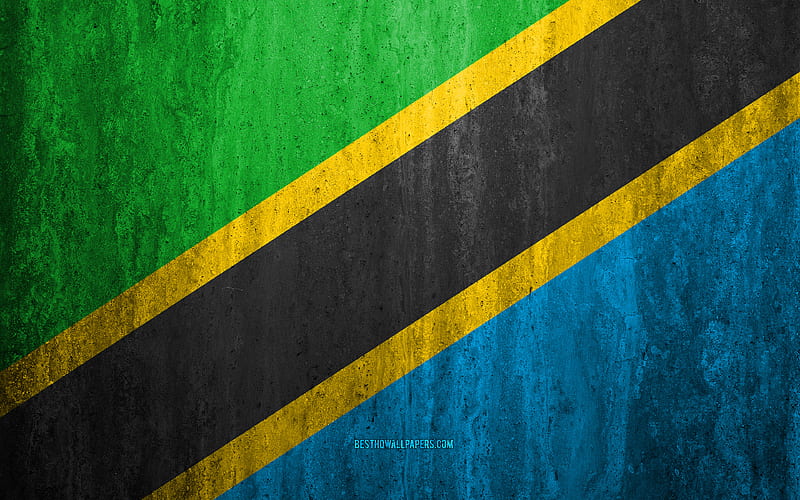 Flag of Tanzania stone background, grunge flag, Africa, Tanzania flag, grunge art, national symbols, Tanzania, stone texture, HD wallpaper