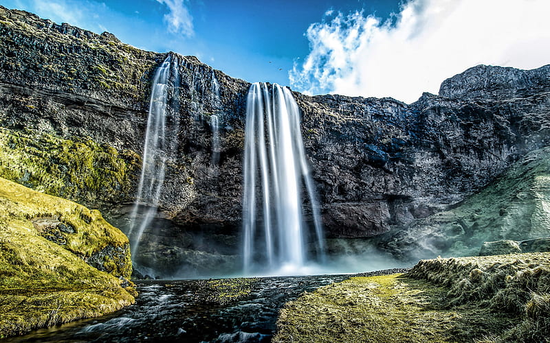 Seljalandsfoss, waterfall, cliffs, Iceland, beautiful nature, R, Europe, Icelandic nature, HD wallpaper