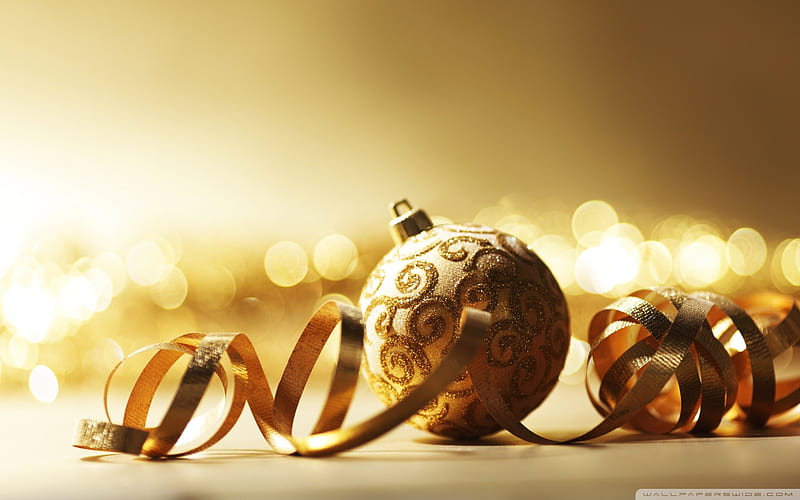 golden christmas ball-Christmas items - jewelry, HD wallpaper