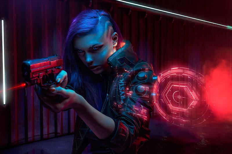 Images Cyberpunk 2077 Pistols Girls vdeo game 1366x768