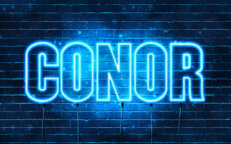 Conor with names, horizontal text, Conor name, blue neon lights, with Conor name, HD wallpaper