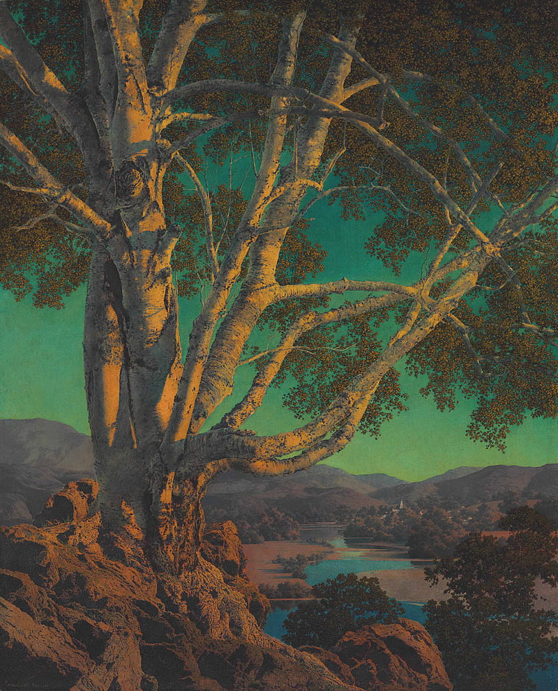 Maxfield Parrish, oil painting, landscape, painting, vertical, portrait display, HD phone wallpaper